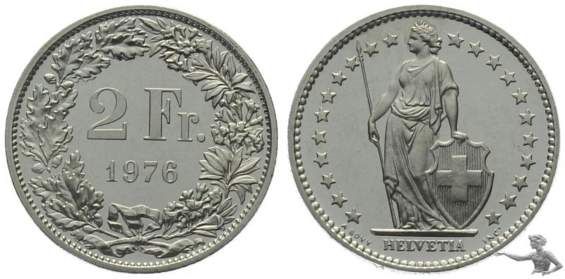 2 Franken 1976 | Prachtstück aus Kursmünzensatz !!!